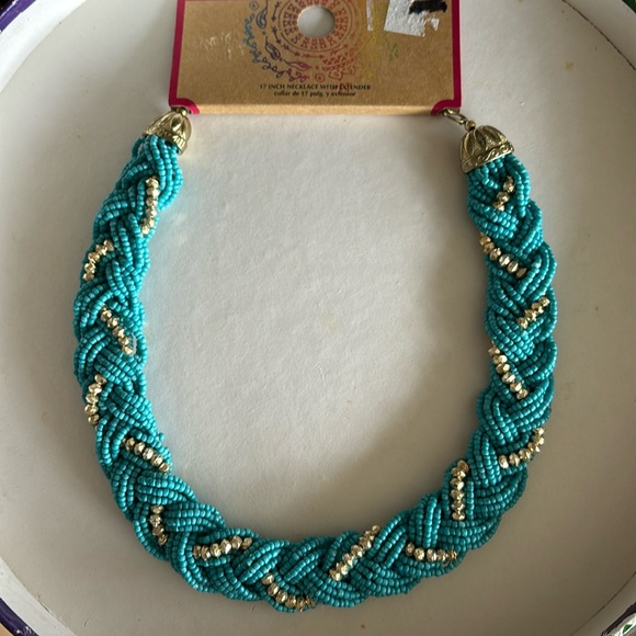 Jewelry - Turquoise and gold beaded necklace. 17” with an extender.